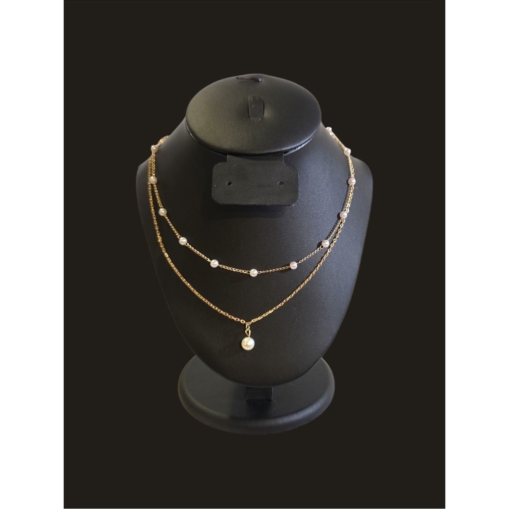 Dainty‎ Gold Tone Double Strand Layered Necklace Small Faux Pearls Lobster Clasp